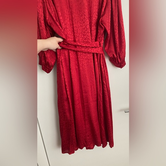 Michael Kors Red Cheetah Jacquard Midi Wrap Dress with 3/4 Sleeves NWT size 3X - Picture 11 of 13